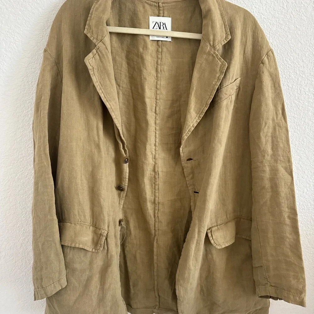 Zara “The Carmen” Linen Olive Green Oversized Jacket Blazer - Picture 6 of 6